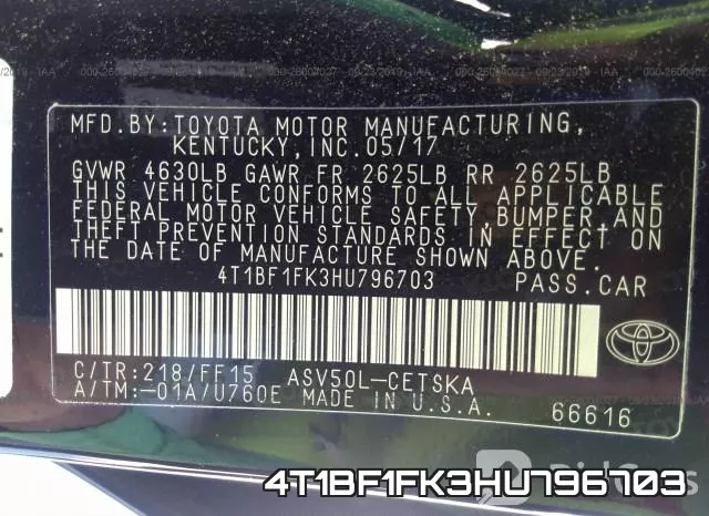 4T1BF1FK3HU796703 фото 9