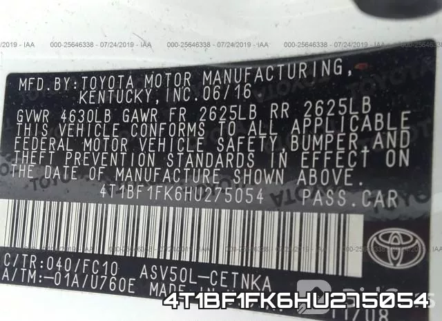 4T1BF1FK6HU275054 фото 10