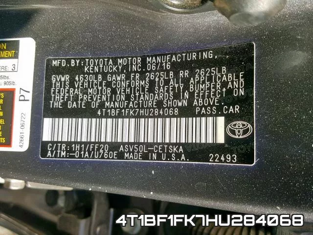4T1BF1FK7HU284068 фото 2