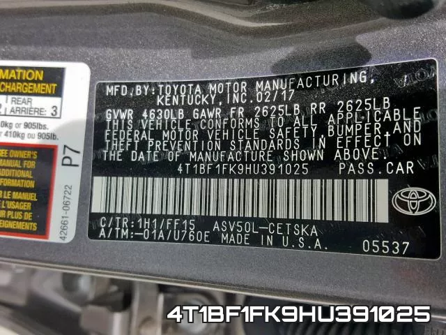 4T1BF1FK9HU391025 фото 2