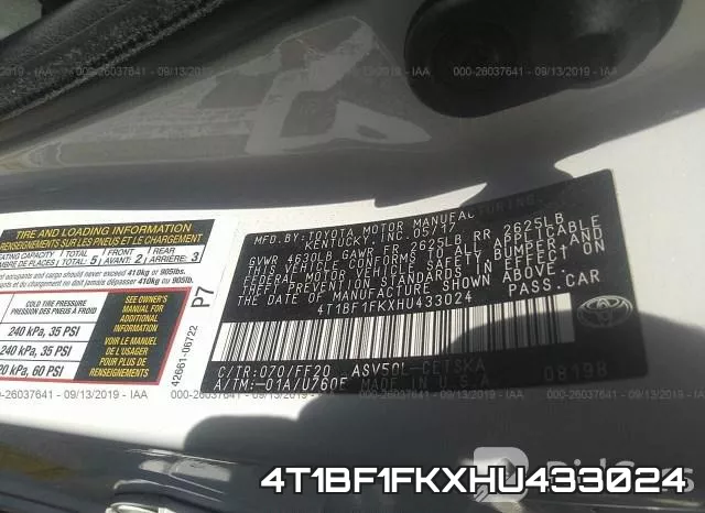 4T1BF1FKXHU433024 фото 10