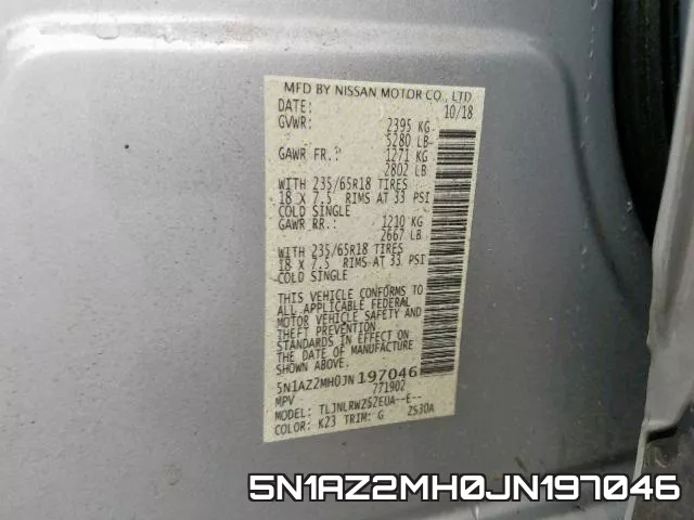 5N1AZ2MH0JN197046 фото 2