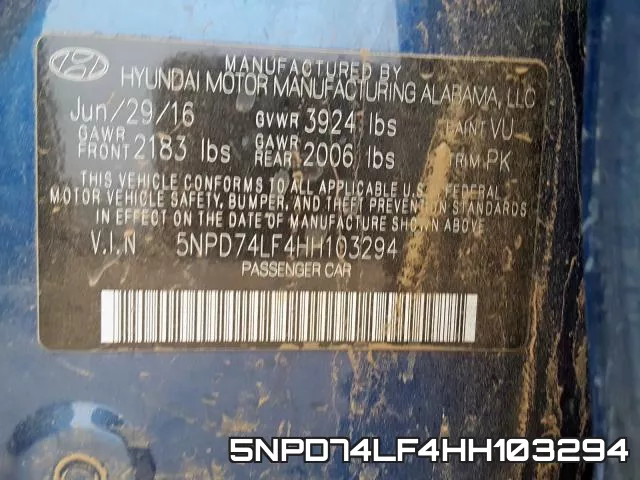 5NPD74LF4HH103294 фото 2