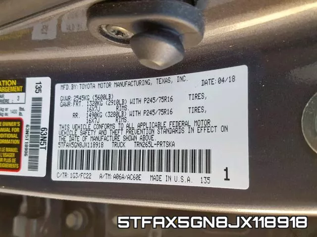 5TFAX5GN8JX118918 фото 2