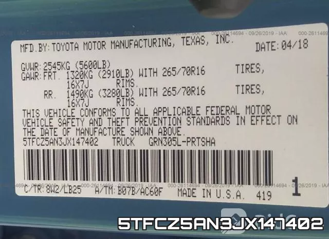 5TFCZ5AN3JX147402 фото 10
