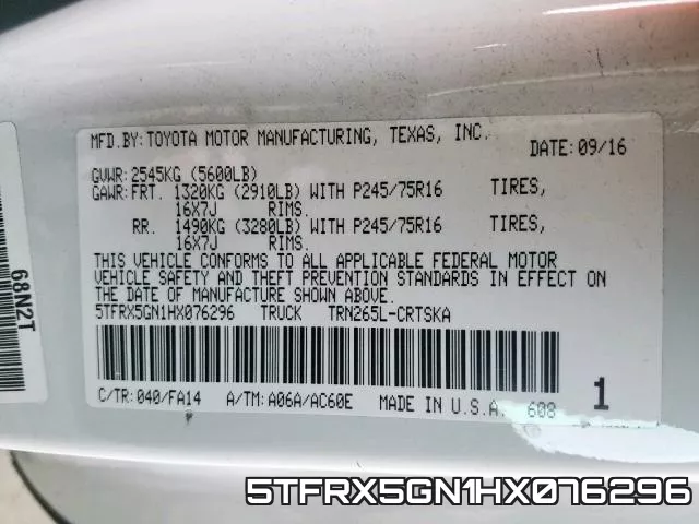 5TFRX5GN1HX076296 фото 2