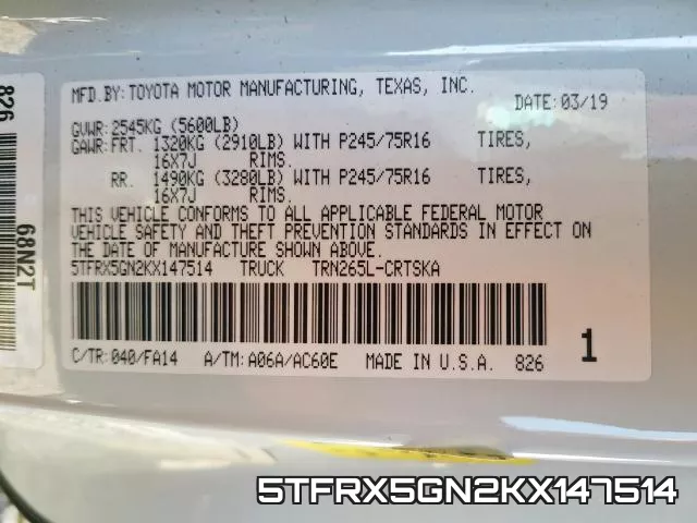 5TFRX5GN2KX147514 фото 2