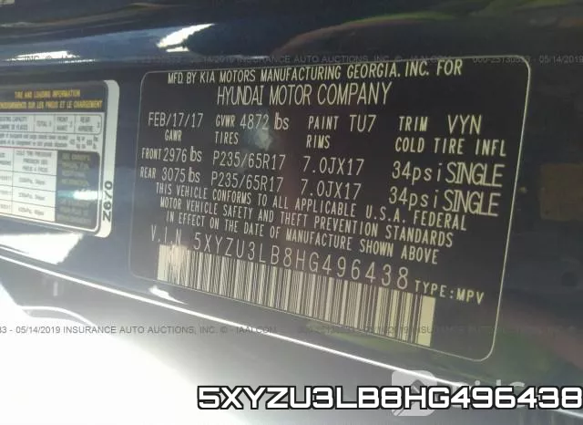 5XYZU3LB8HG496438 фото 9