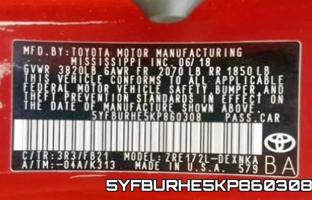 5YFBURHE5KP860308 фото 2
