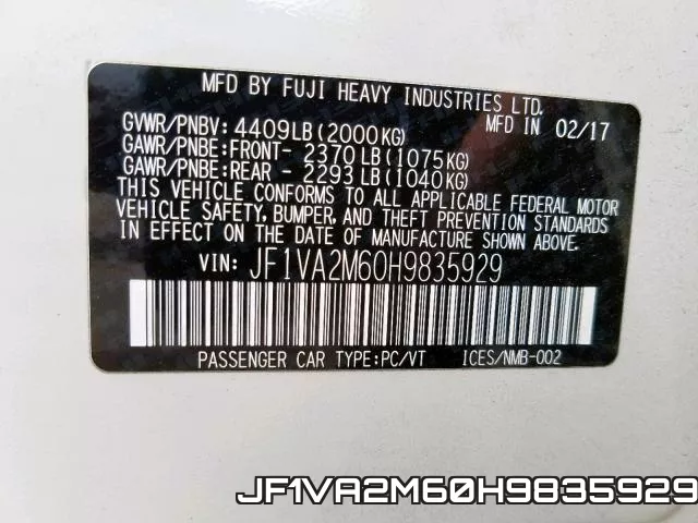 JF1VA2M60H9835929 фото 2
