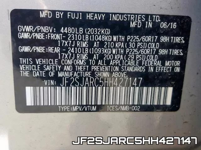 JF2SJARC5HH427147 фото 2