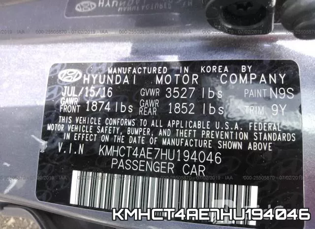 KMHCT4AE7HU194046 фото 10