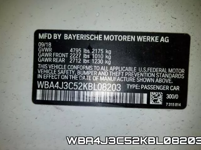 WBA4J3C52KBL08203 фото 2