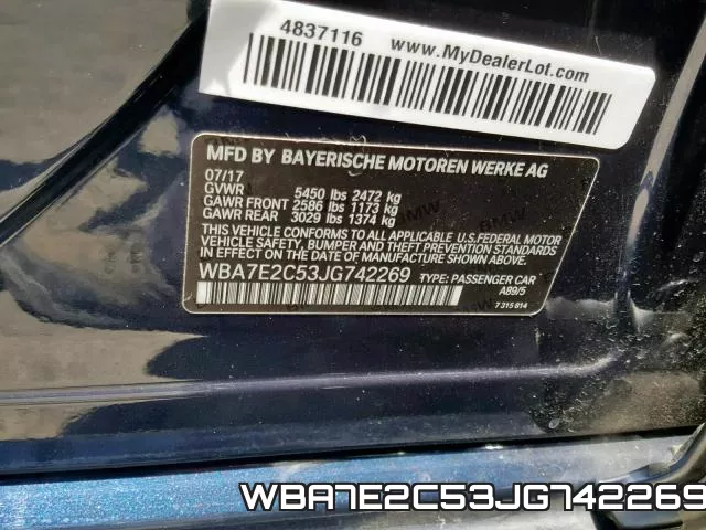 WBA7E2C53JG742269 фото 2