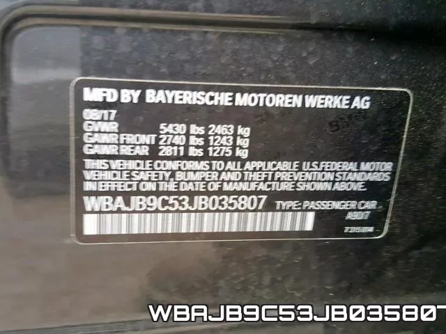WBAJB9C53JB035807 фото 2