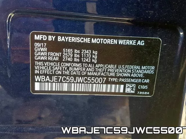 WBAJE7C59JWC55007 фото 2
