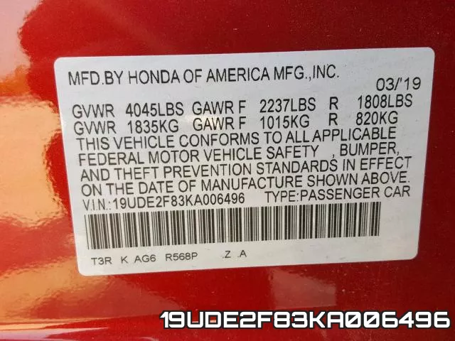 19UDE2F83KA006496 фото 2