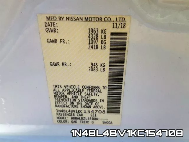 1N4BL4BV1KC154708 фото 2