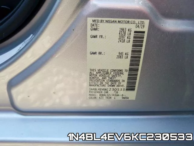 1N4BL4EV6KC230533 фото 2