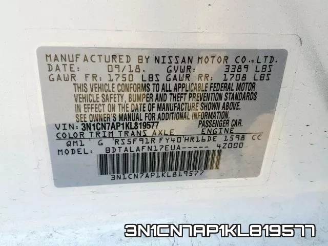 3N1CN7AP1KL819577 фото 2