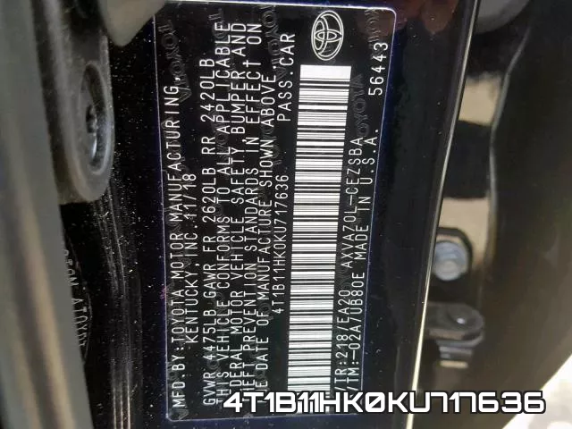 4T1B11HK0KU717636 фото 2