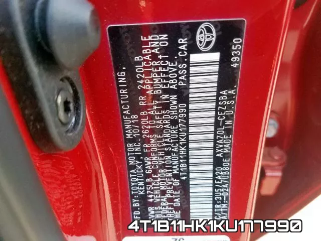 4T1B11HK1KU177990 фото 2