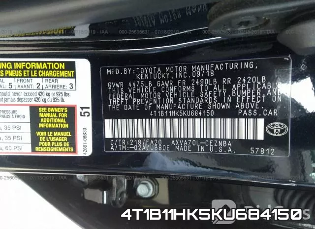 4T1B11HK5KU684150 фото 9