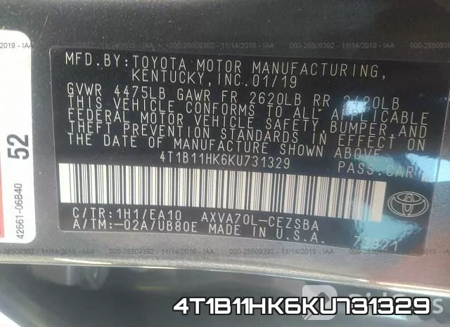 4T1B11HK6KU731329 фото 10