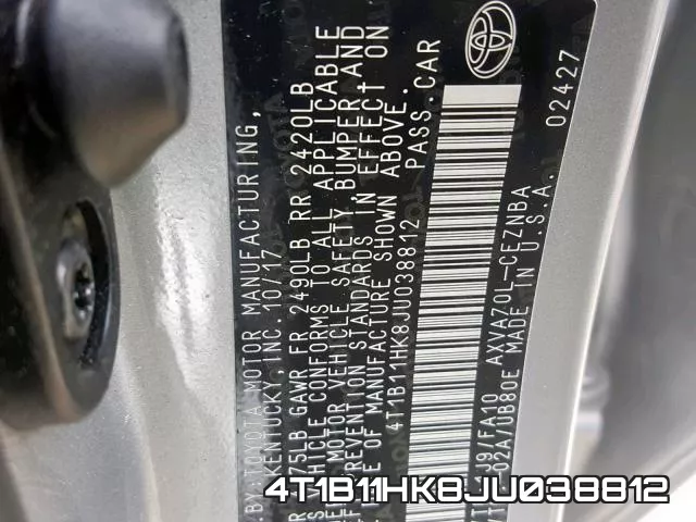 4T1B11HK8JU038812 фото 2