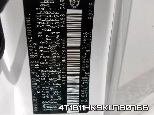 4T1B11HK9KU780766 фото 2