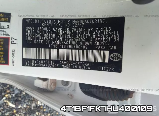 4T1BF1FK7HU400109 фото 9