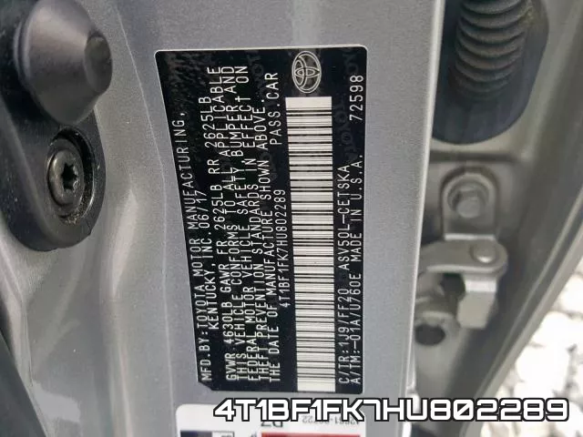 4T1BF1FK7HU802289 фото 2