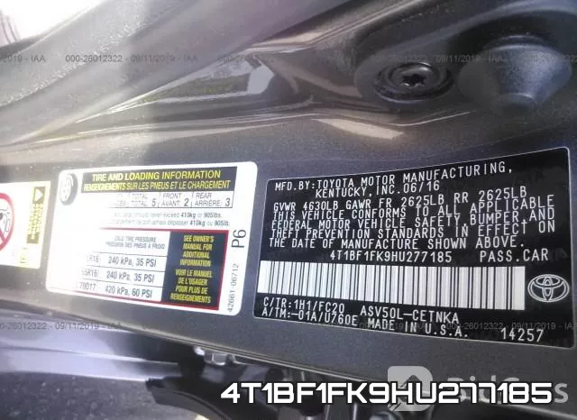 4T1BF1FK9HU277185 фото 9