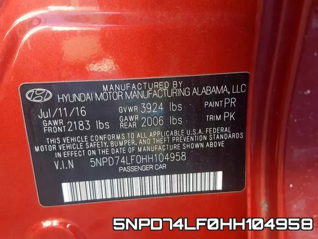 5NPD74LF0HH104958 фото 2