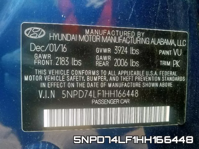 5NPD74LF1HH166448 фото 2