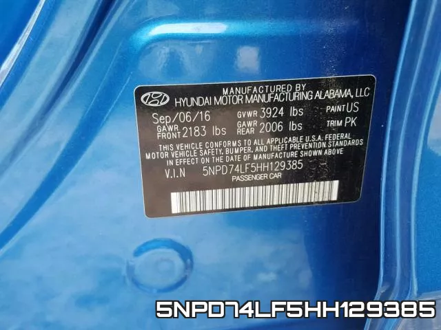 5NPD74LF5HH129385 фото 2