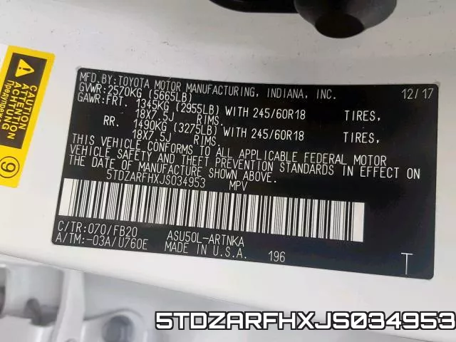 5TDZARFHXJS034953 фото 2