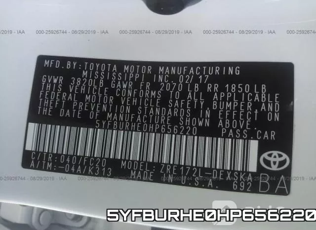 5YFBURHE0HP656220 фото 8