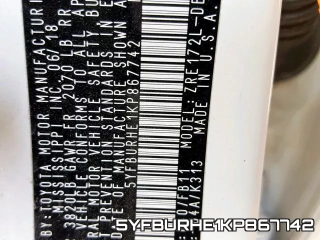 5YFBURHE1KP867742 фото 2
