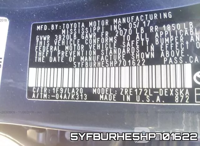 5YFBURHE5HP701622 фото 10