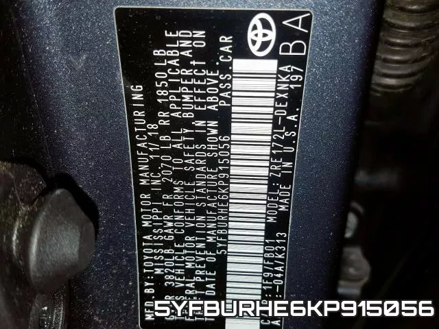 5YFBURHE6KP915056 фото 2