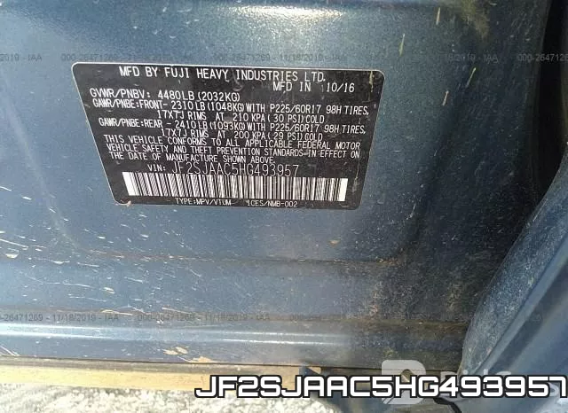 JF2SJAAC5HG493957 фото 9