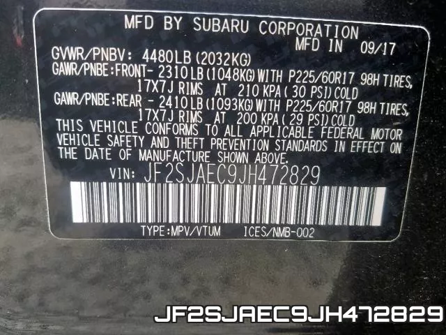 JF2SJAEC9JH472829 фото 2