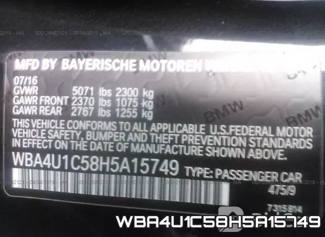 WBA4U1C58H5A15749 фото 10