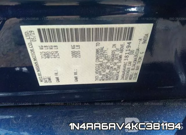 1N4AA6AV4KC381194 фото 10