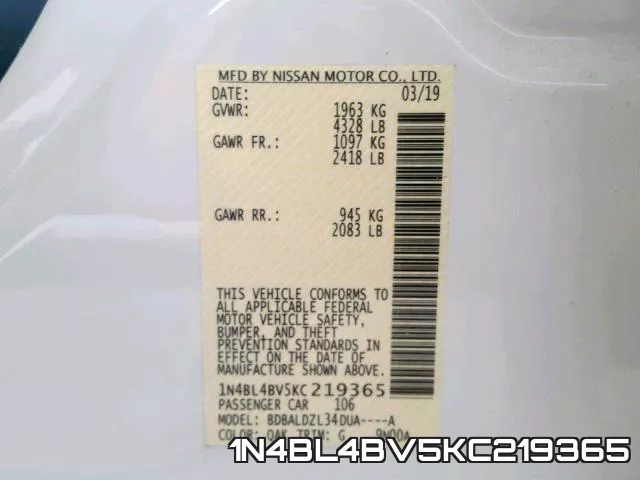 1N4BL4BV5KC219365 фото 2