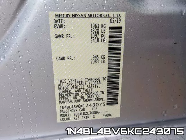 1N4BL4BV6KC243075 фото 2