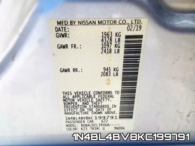1N4BL4BV8KC199791 фото 2