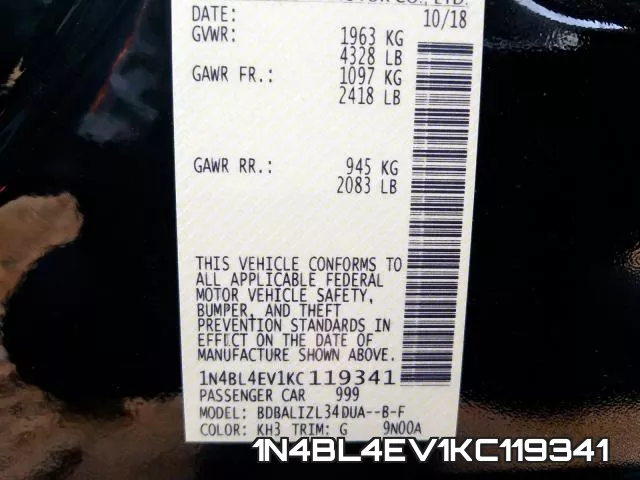 1N4BL4EV1KC119341 фото 2