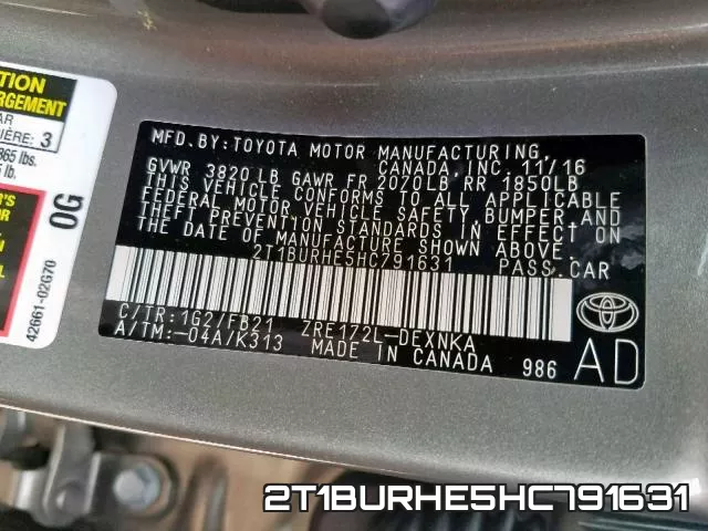 2T1BURHE5HC791631 фото 2